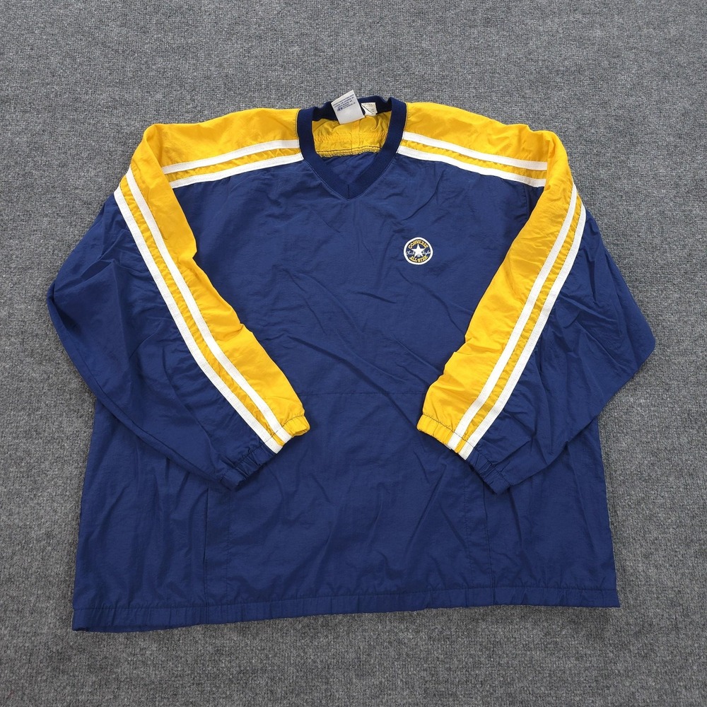 Vintage Converse Jacket Mens XL Blue Yellow All Star Pullover Windbreaker 90s